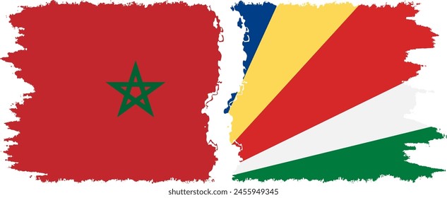 Seychelles and Morocco grunge flags connection, vector