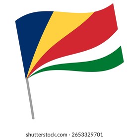 Seychelles national flag flutters with flagpole