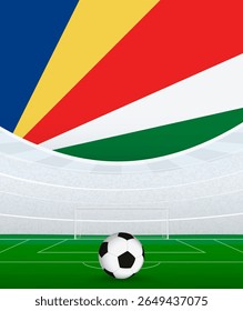Seychelles National Football Theme, Stadium and Soccer Ball. Soccer Match Concept in Seychelles. Ideal for use in sports event promotions, football themed designs, and tournament advertisements.