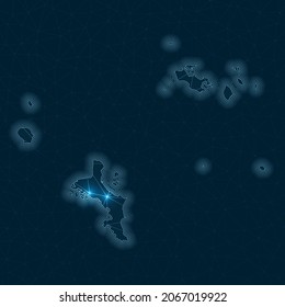Seychelles network map. Abstract geometric map of the island. Digital connections and telecommunication design. Glowing internet network. Appealing vector illustration.