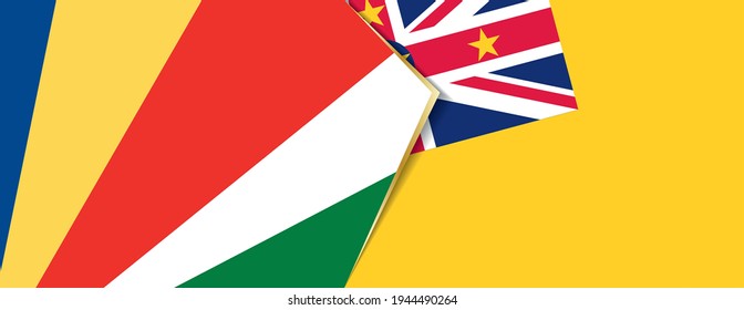 Seychelles and Niue flags, two vector flags symbol of relationship or confrontation.