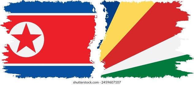 Seychelles and North Korea grunge flags connection, vector