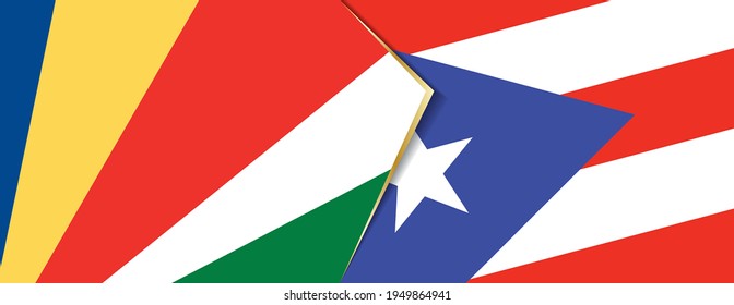 Seychelles and Puerto Rico flags, two vector flags symbol of relationship or confrontation.