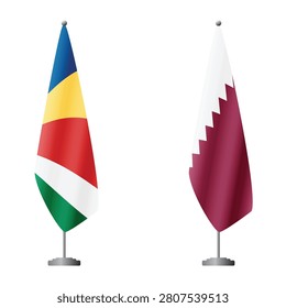 Seychelles and Qatar flags on flagpoles for official ceremonies and meetings, transparent background vector