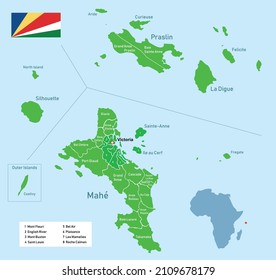 Seychelles regions map. Education vector illustration