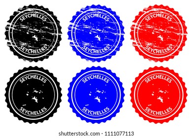 Seychelles - rubber stamp - vector, Republic of Seychelles map pattern - sticker - black, blue and red