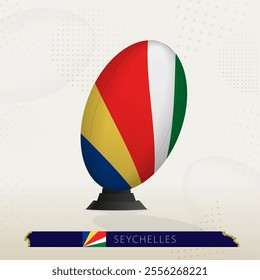 Seychelles Rugby Ball on Rugby Kicking Tees with Modern Design. Illustration perfect for sports, national pride, and rugby-related projects.