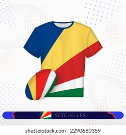 Seychelles rugby jersey with rugby ball of Seychelles on abstract sport background. Jersey design.