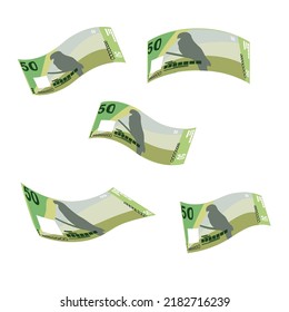 Seychelles Rupee Vector Illustration. Seychelles money set bundle banknotes. Falling, flying money 50 SCR. Flat style. Isolated on white background. Simple minimal design.