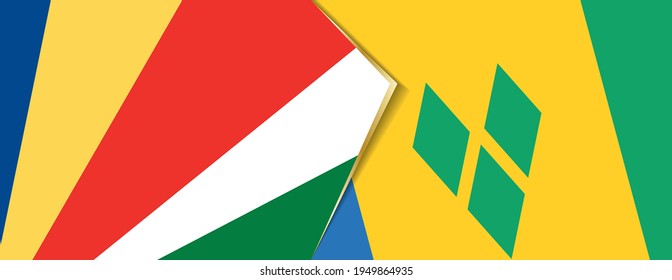Seychelles and Saint Vincent and the Grenadines flags, two vector flags symbol of relationship or confrontation.
