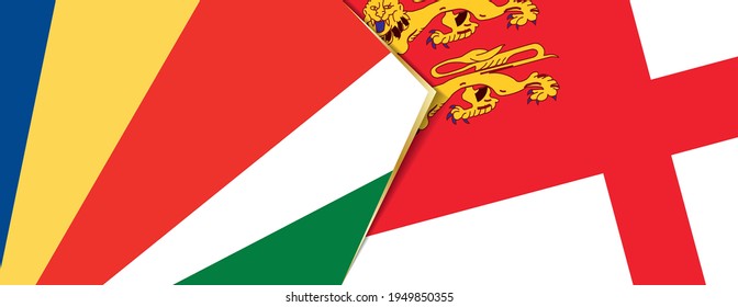 Seychelles and Sark flags, two vector flags symbol of relationship or confrontation.