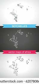 Seychelles set of grey and silver mosaic 3d polygonal maps. Graphic vector triangle geometry outline shadow perspective maps