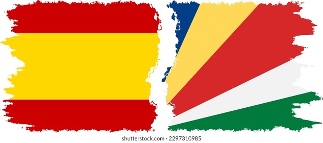 Conexión de banderas de grifo de Seychelles y España, vector
