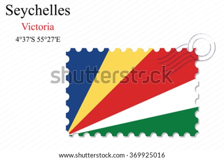 seychelles stamp design over stripy background, abstract vector art illustration, image contains transparency