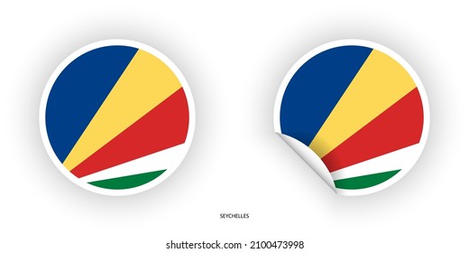 Seychelles sticker circle flag with circle shape and peel off at the corner on white background.