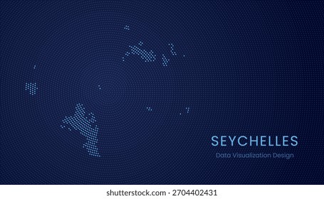 Seychelles stylized dotted map in modern circular data tech visualization concept.