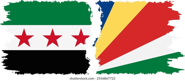 Seychelles and Syrian Revolution grunge flags connection, vector