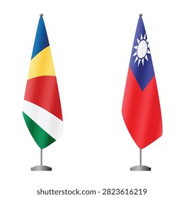 Seychelles and Taiwan flags on flagpoles for official ceremonies and meetings, transparent background vector