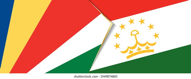 Seychelles and Tajikistan flags, two vector flags symbol of relationship or confrontation.
