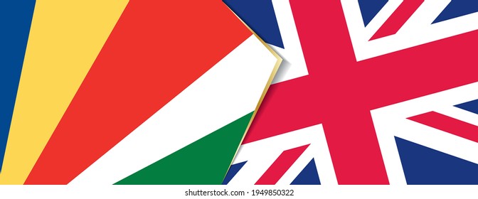 Banderas de Seychelles y el Reino Unido, dos banderas vectoriales símbolo de relación o enfrentamiento.