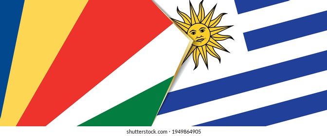 Seychelles and Uruguay flags, two vector flags symbol of relationship or confrontation.