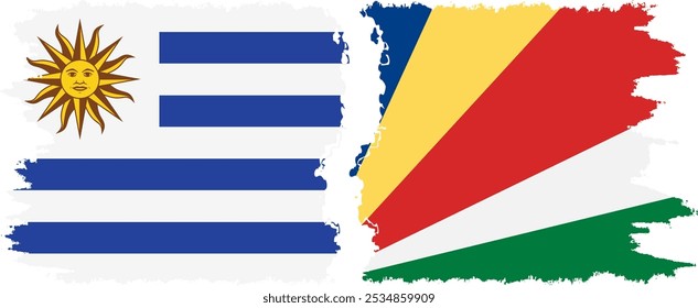 Conexión de banderas grunge de Seychelles y Uruguay, Vector