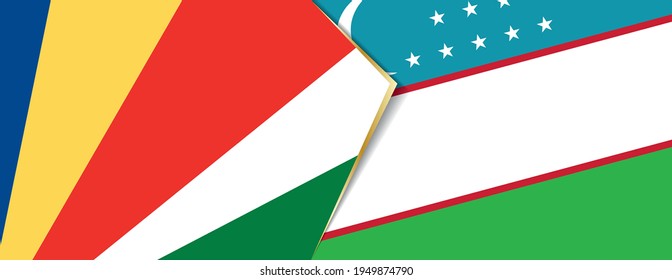 Banderas de Seychelles y Uzbekistán, dos banderas vectoriales símbolo de relación o enfrentamiento.