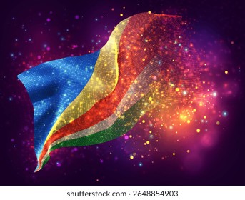 Seychelles, vector 3d flag with a splash of paint dots, explosion of colored dots