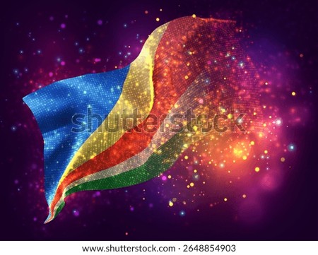 Seychelles, vector 3d flag with a splash of paint dots, explosion of colored dots