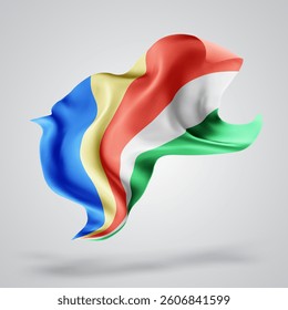 Seychelles, vector 3d flag with waves on a white background