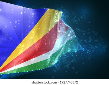 Seychelles,  vector flag, virtual abstract 3D object from triangular polygons on a blue background