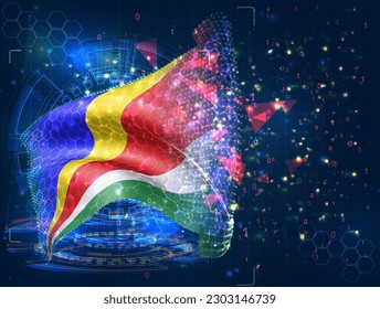 Seychelles, bandera vectorial, objeto 3D virtual abstracto de polígonos triangulares sobre fondo azul