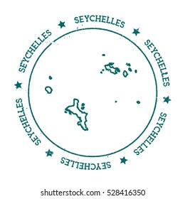 Seychelles vector map. Retro vintage insignia with island map. Distressed travel stamp with Seychelles text wrapped around a circle and stars. Seychelles map vector illustration.