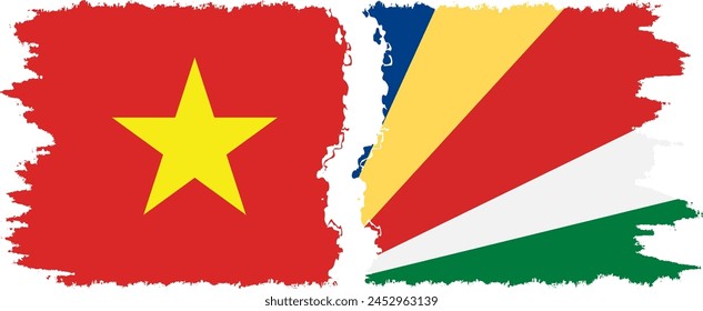 Seychelles and Vietnam grunge flags connection, vector