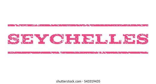 Seychelles watermark stamp. Text caption between horizontal parallel lines with grunge design style. Rubber seal stamp with dust texture. Vector pink color ink imprint on a white background.