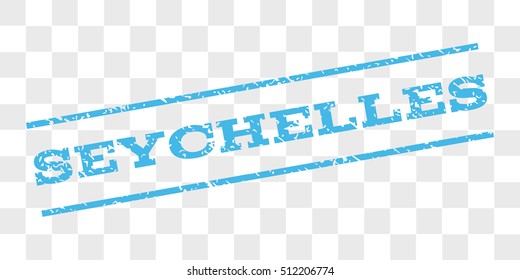 Seychelles watermark stamp. Text tag between parallel lines with grunge design style. Rubber seal stamp with unclean texture. Vector light blue color ink imprint on a chess transparent background.