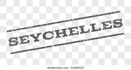 Seychelles watermark stamp. Text tag between parallel lines with grunge design style. Rubber seal stamp with unclean texture. Vector grey color ink imprint on a chess transparent background.