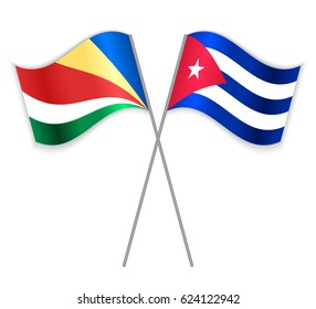 Seychellois and Cuban crossed flags. Seychelles combined with Cuba isolated on white. Language learning, international business or travel concept.