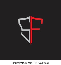 SF Abstract logo monogram with shield elements isolated on black background