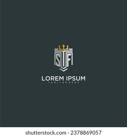 SF initial monogram for crown and shield logo design