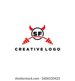 SF initial monogram for fitnes or gym logo with devil style design