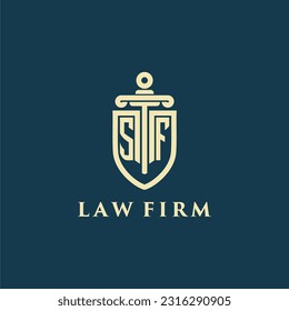 SF initial monogram for law firm with sword and shield logo image