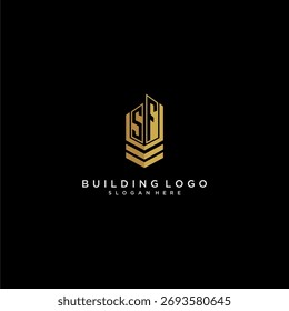 Logotipo de monograma inicial de SF para bienes raíces con estilo de construcción