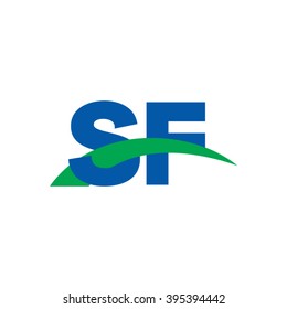 SF initial overlapping swoosh letter logo blue green