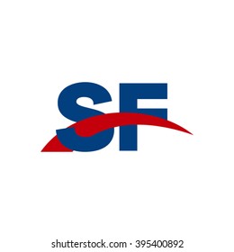 SF initial overlapping swoosh letter logo blue red