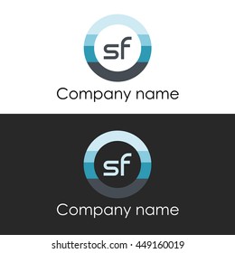 SF letter circle shape icon logo white blue