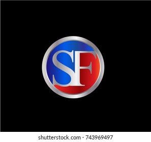 SF Letter logo Design in a circle. Blue Red and silver colored