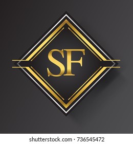 SF Letter logo in a square shape gold and silver colored geometric ornaments.