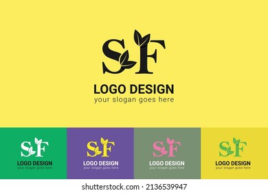 Letras SF eco logo con hoja. Tipo de vectores para afiches de naturaleza, emblema ecológico, identidad vegana, tarjetas botánicas y de hierbas, etc. Ecología de letras SF con hoja.