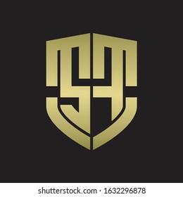 SF Logo monogram with emblem shield shape design isolated gold colors on black background